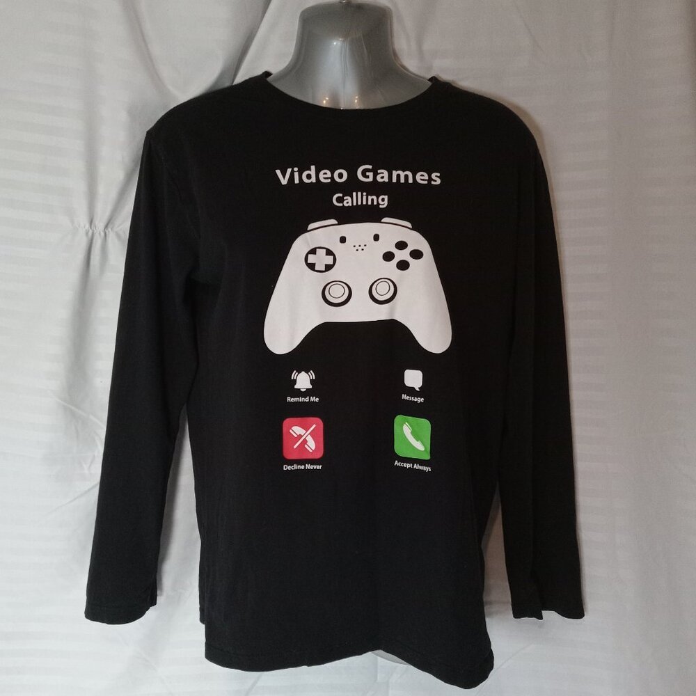 Boys Black Long Sleeve Video Games Are Calling T-Shirt Controller Tee XXL 16